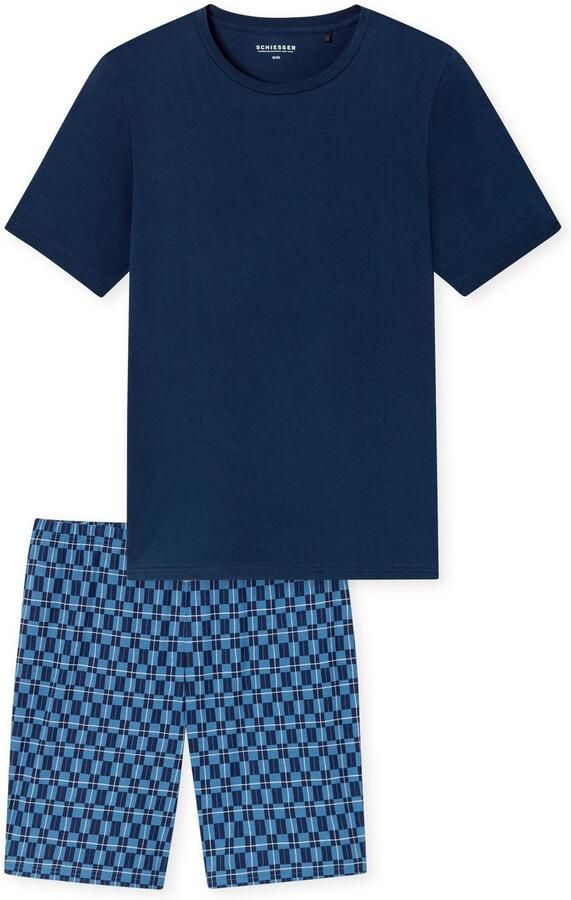 Schiesser Shortama Casual Essentials met effen bovenstuk en gedessineerde broek (2-delig) - Foto 5