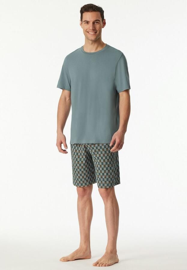 Schiesser Shortama Casual Essentials met effen bovenstuk en gedessineerde broek (2-delig) - Foto 3