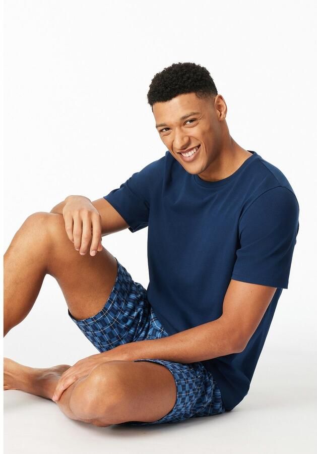 Schiesser Shortama Casual Essentials met effen bovenstuk en gedessineerde broek (2-delig) - Foto 2