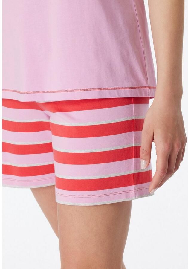 Schiesser Shortama Casual Essentials met effen shirt en gestreepte broek (2-delig)