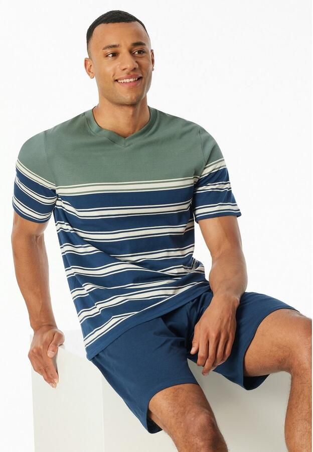 Schiesser Shortama Casual Nightwear Shirt met V-hals en geplaatste strepen (2-delig) - Foto 3