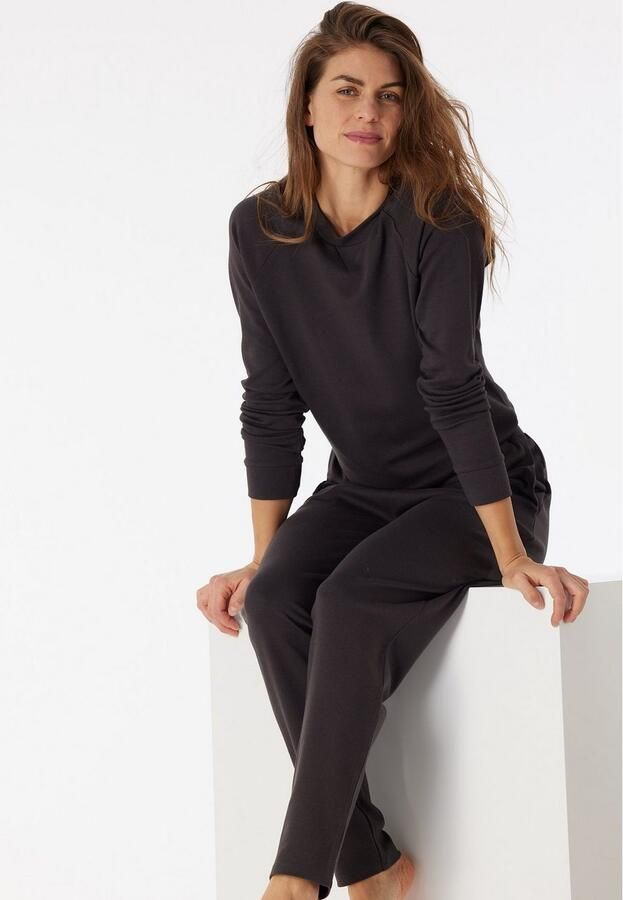 Schiesser Sweatshirt Mix+Relax met ribbelige halslijn met v-vormige inzet aan de voorkant (-) - Foto 3