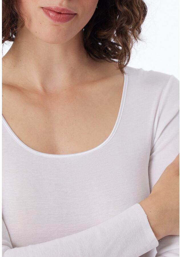 Schiesser T-shirt LUXURY ronde subtiel glinsterende halslijn lange mouwen