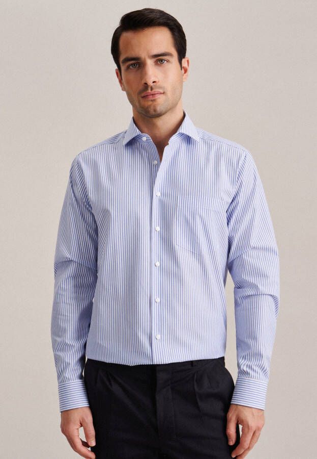 Seidensticker business overhemd normale fit lichtblauw gestreept borstzak