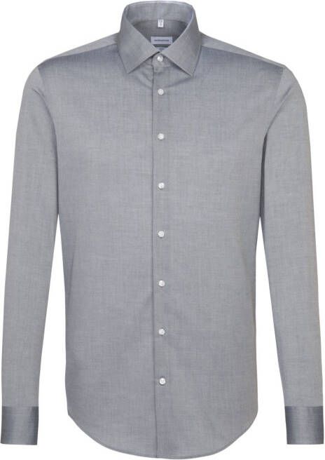 Seidensticker gemêleerd slim fit overhemd grijs