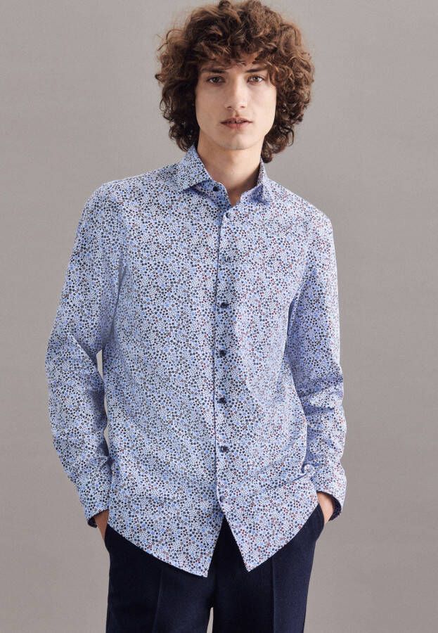 Seidensticker super slim fit overhemd met all over print lichtblauw