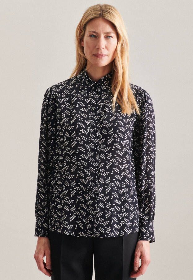 Seidensticker Klassieke blouse Zwarte roos Lange mouwen kraag print