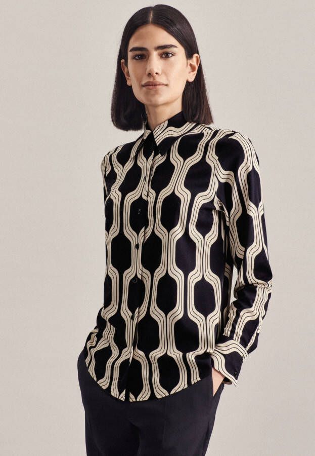 Seidensticker Overhemdblouse Zwarte roos Lange mouwen kraag print