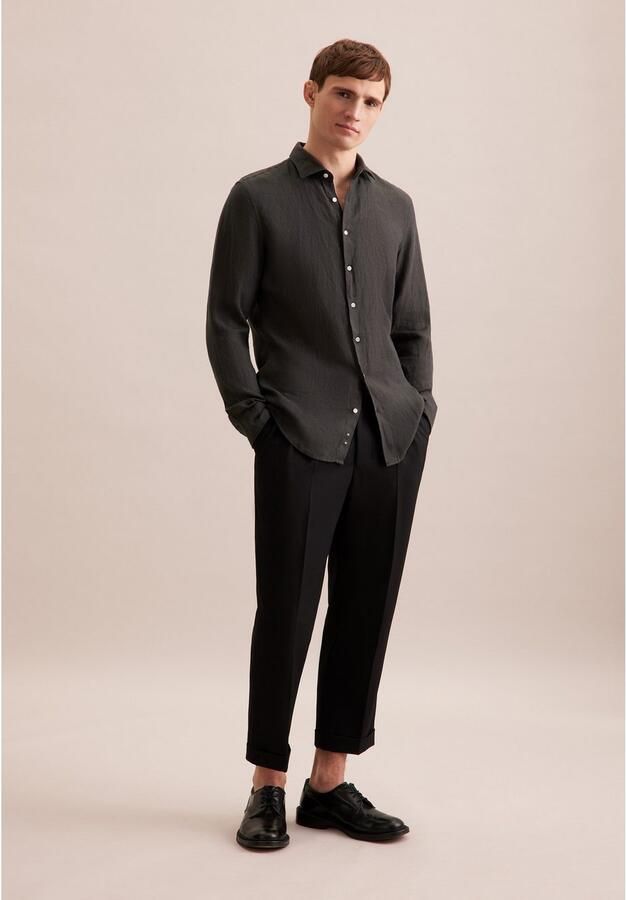 Seidensticker Slim fit zakelijk overhemd van linnen met kentkraag - Foto 6