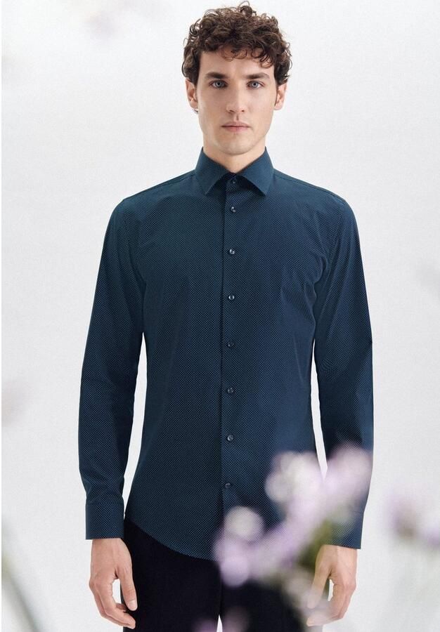 Seidensticker Super SF Slim fit zakelijk overhemd met all-over motief - Foto 4