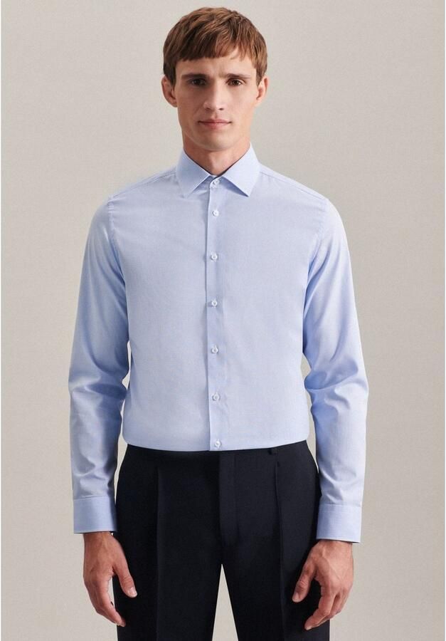 Seidensticker geruit slim fit overhemd lichtblauw - Foto 3