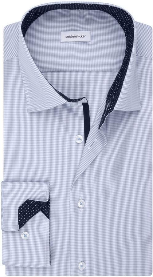 Seidensticker geruit slim fit overhemd lichtblauw - Foto 6