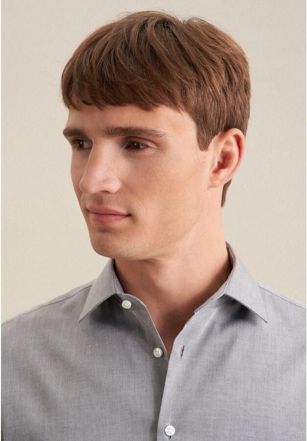 Seidensticker gemêleerd slim fit overhemd grijs - Foto 4