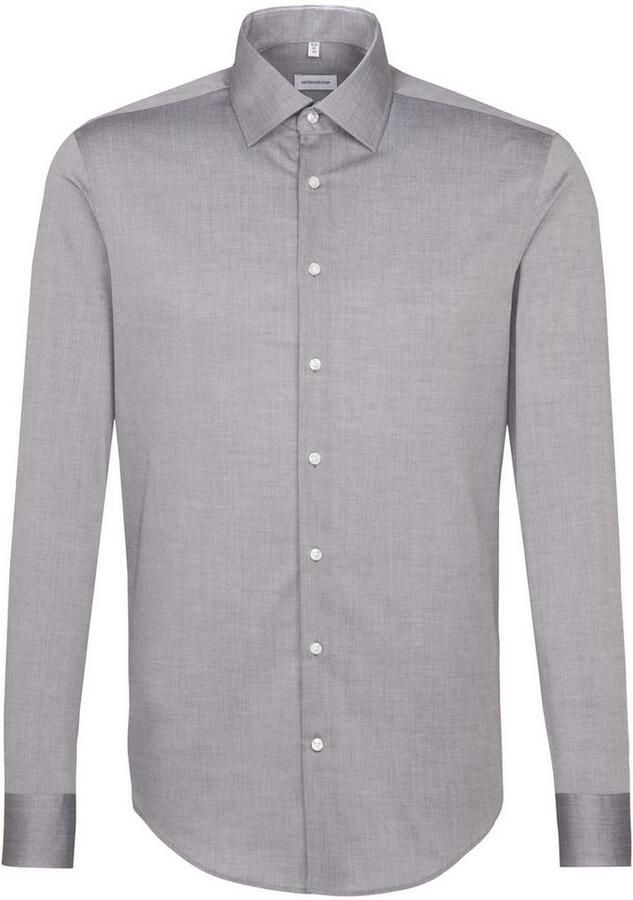 Seidensticker gemêleerd slim fit overhemd grijs