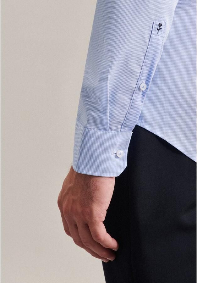 Seidensticker geruit slim fit overhemd lichtblauw - Foto 5