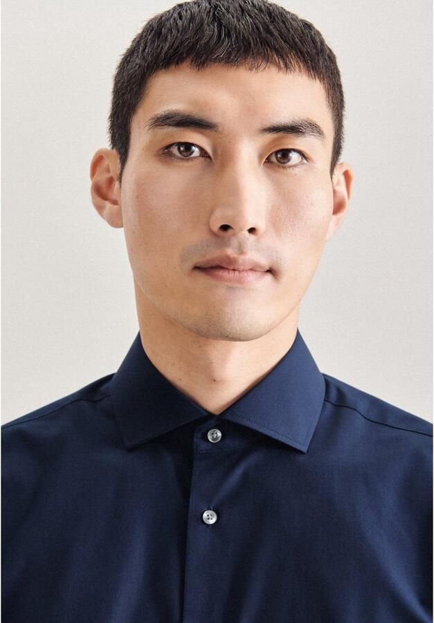 Seidensticker business overhemd normale fit donkerblauw effen katoen - Foto 2