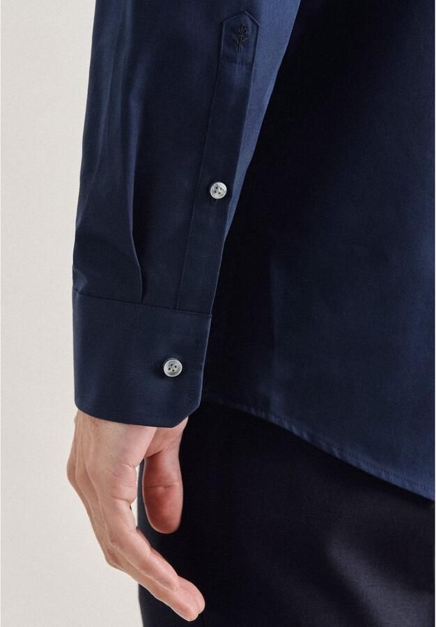 Seidensticker business overhemd normale fit donkerblauw effen katoen - Foto 5