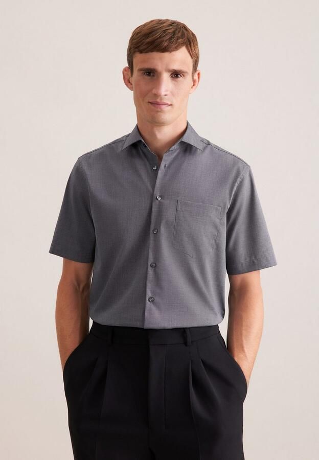 Seidensticker Businessoverhemd Zwarte roos Regular 1 2 Kent kraag effen