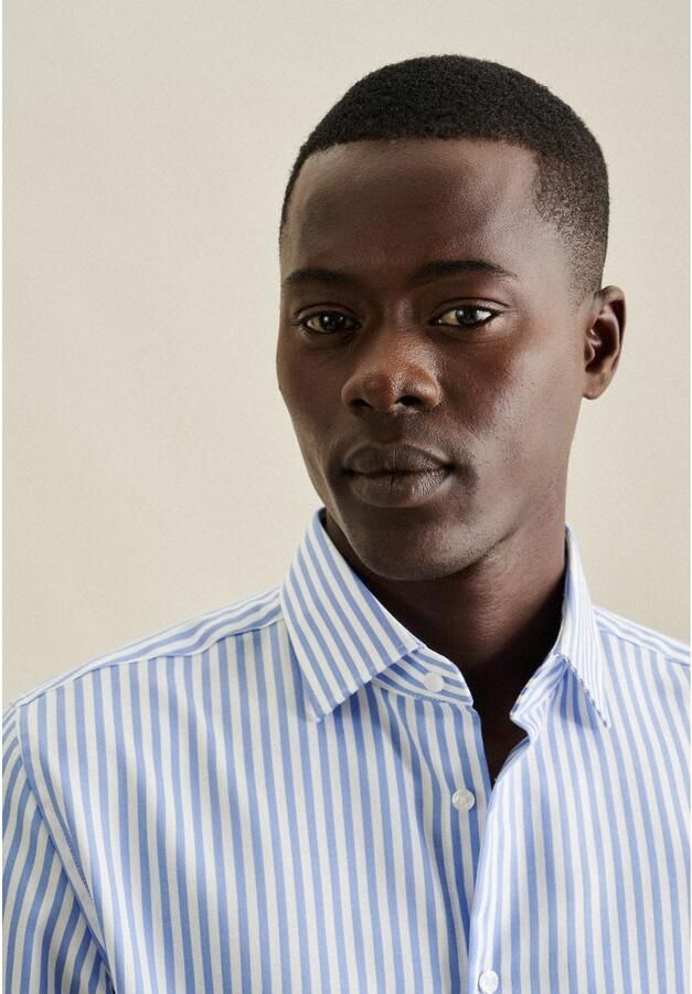 Seidensticker Businessoverhemd Zwarte roos Shaped 1 1 Kentkraag gestreept