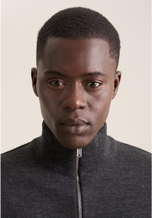 Seidensticker Gebreide trui Zwarte roos Quarter rits effen uni - Foto 7