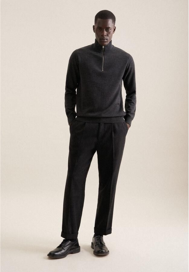 Seidensticker Gebreide trui Zwarte roos Quarter rits effen uni - Foto 5