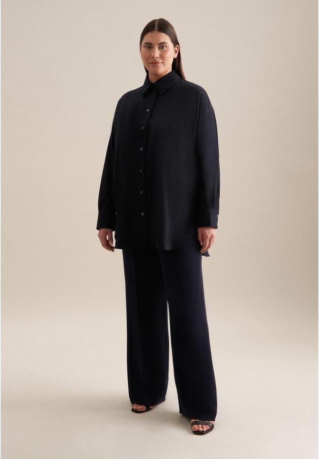 Seidensticker Lange blouse Zwarte roos Langarm kraag in effen melange