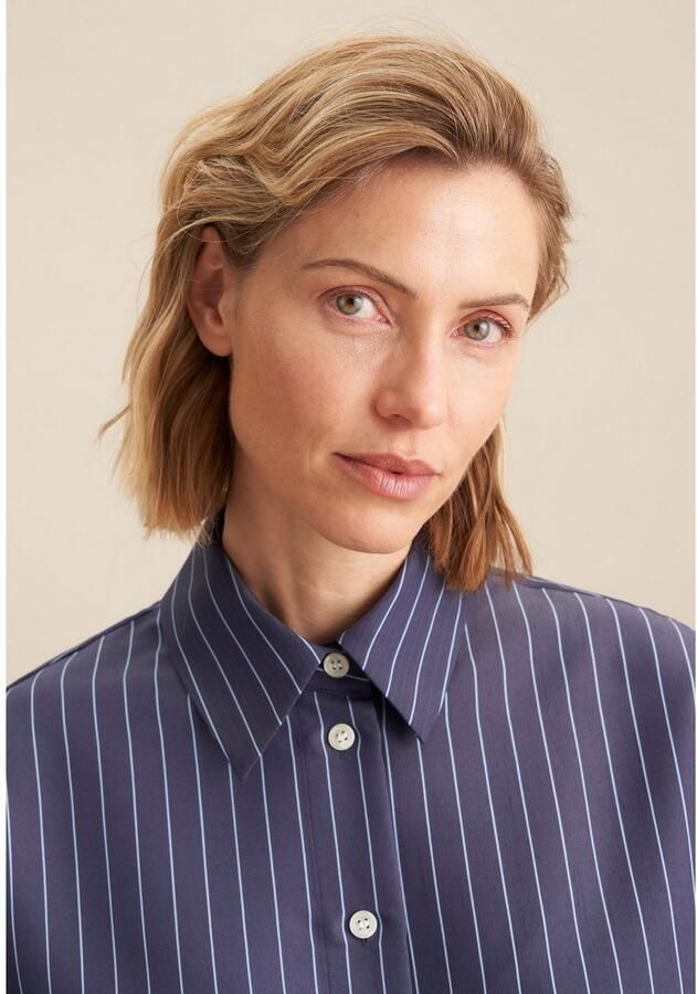 Seidensticker Lange blouse Zwarte roos Lange mouwen kraag strepen