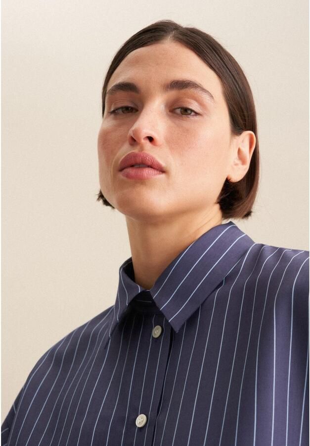 Seidensticker Lange blouse Zwarte roos Lange mouwen kraag strepen