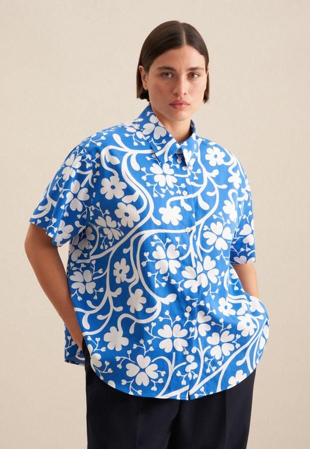 Seidensticker Overhemdblouse Zwarte roos Korte mouwen kraag print - Foto 8