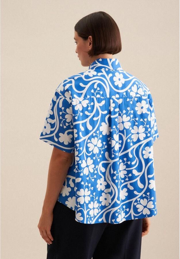 Seidensticker Overhemdblouse Zwarte roos Korte mouwen kraag print - Foto 6