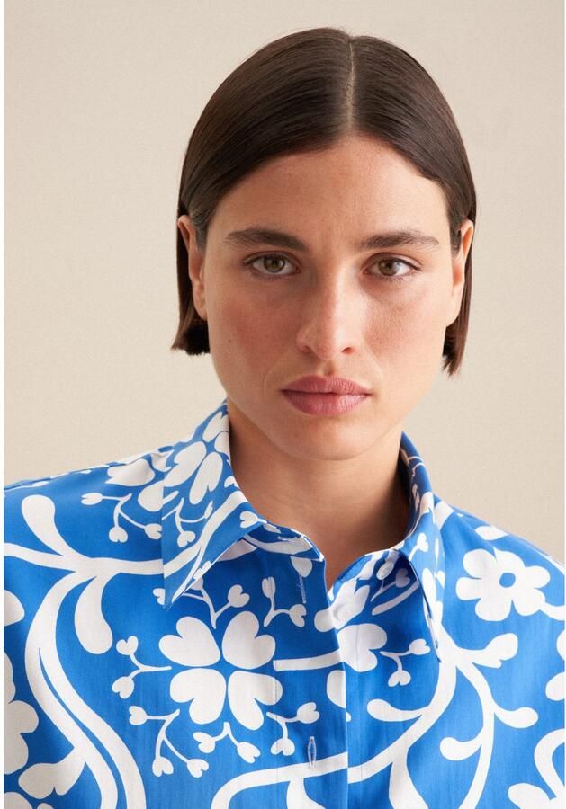 Seidensticker Overhemdblouse Zwarte roos Korte mouwen kraag print - Foto 3