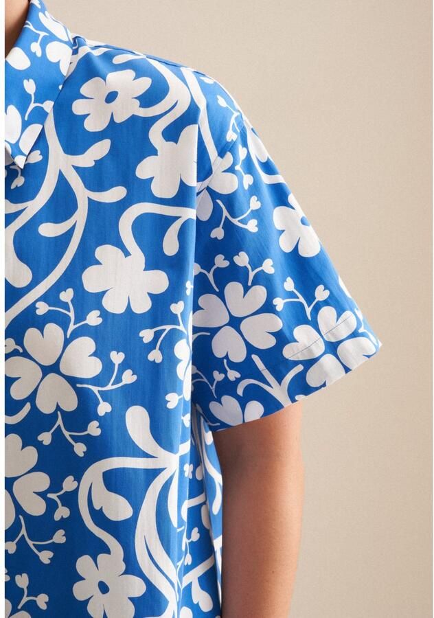 Seidensticker Overhemdblouse Zwarte roos Korte mouwen kraag print - Foto 2