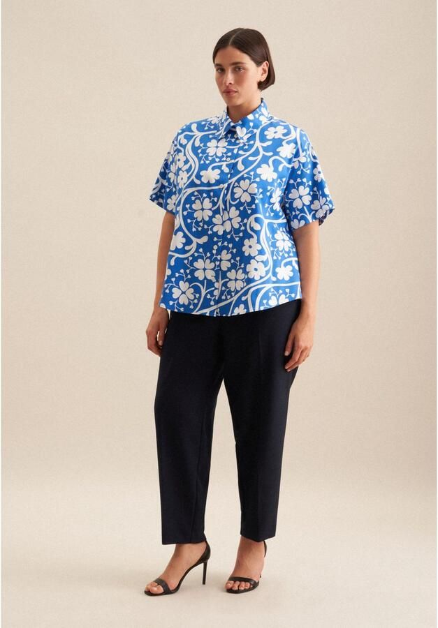 Seidensticker Overhemdblouse Zwarte roos Korte mouwen kraag print - Foto 5