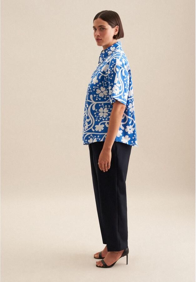 Seidensticker Overhemdblouse Zwarte roos Korte mouwen kraag print - Foto 7