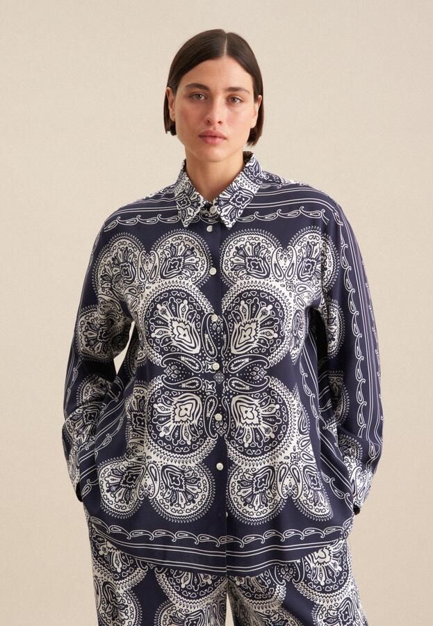 Seidensticker Overhemdblouse Zwarte roos Langarm kraag sjaalprint - Foto 8