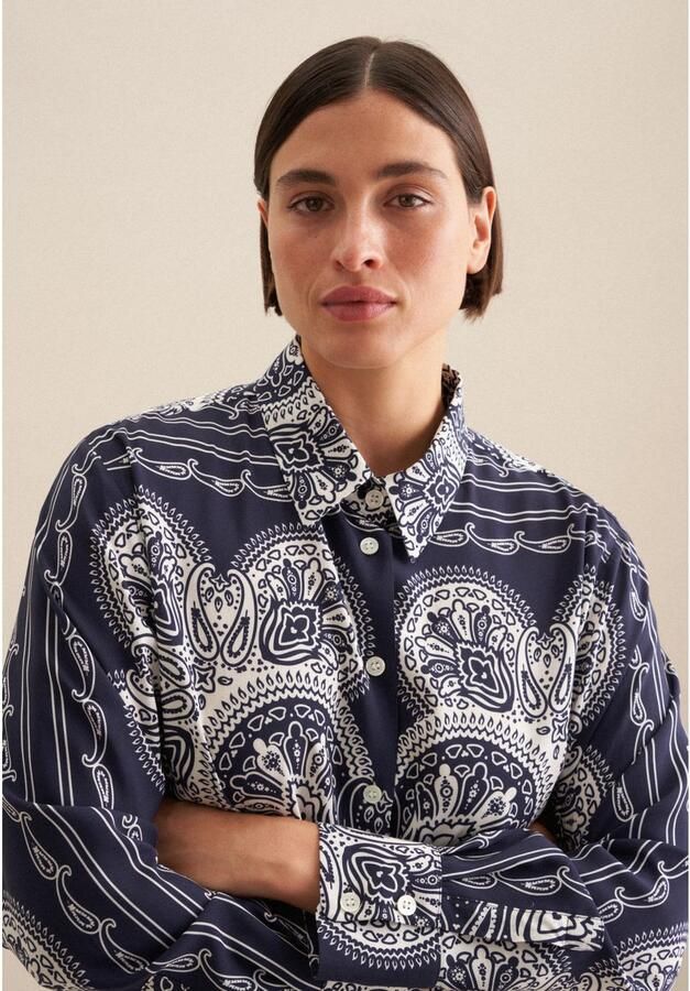 Seidensticker Overhemdblouse Zwarte roos Langarm kraag sjaalprint - Foto 3