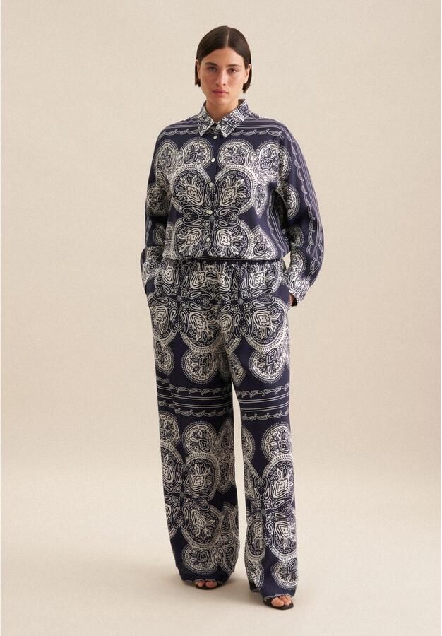 Seidensticker Overhemdblouse Zwarte roos Langarm kraag sjaalprint - Foto 7