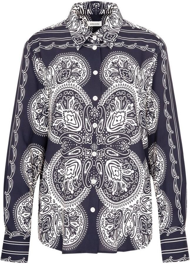 Seidensticker Overhemdblouse Zwarte roos Langarm kraag sjaalprint