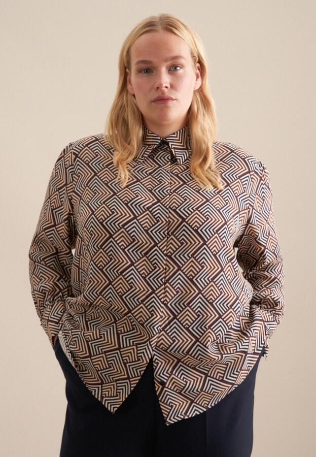 Seidensticker Overhemdblouse Zwarte roos Lange mouwen kraag geometrische motieven - Foto 5