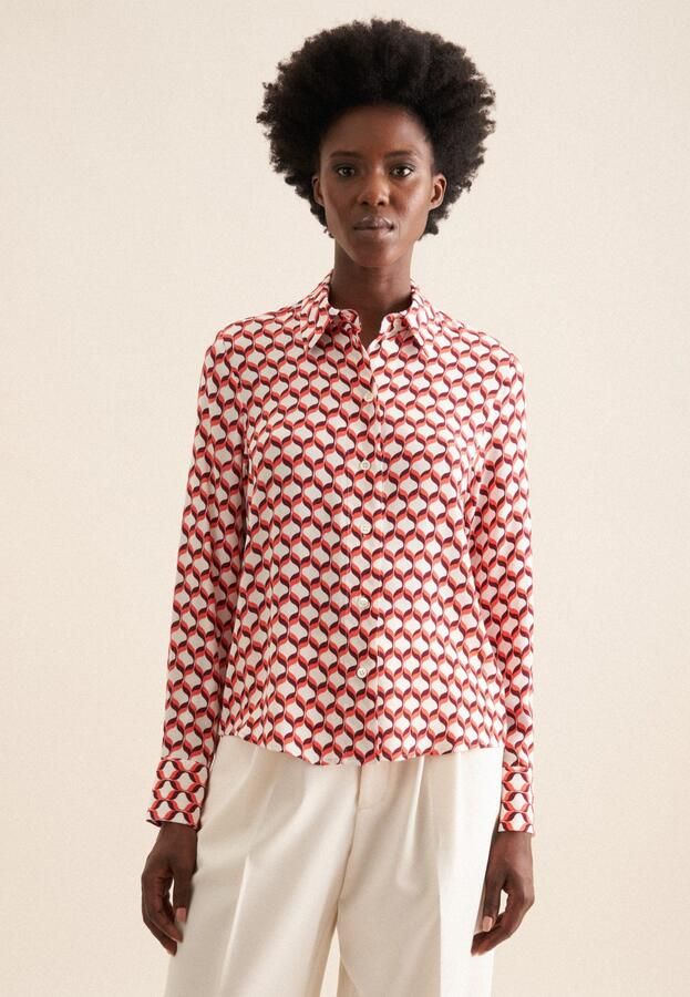 Seidensticker Overhemdblouse Zwarte roos Lange mouwen kraag geometrische motieven - Foto 8