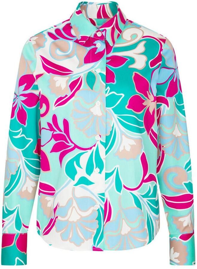 Seidensticker Overhemdblouse Zwarte roos Lange mouwen kraag in bloemmotief