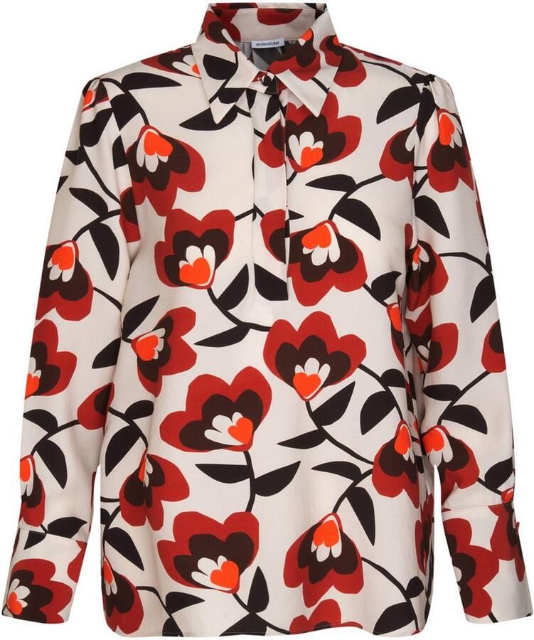 Seidensticker Overhemdblouse Zwarte roos Lange mouwen kraag print