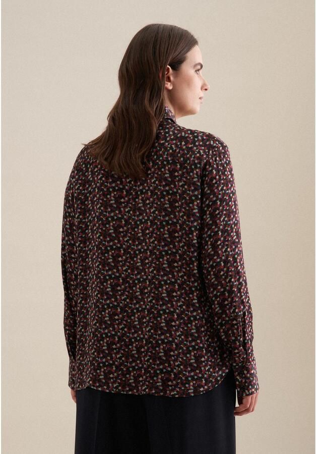 Seidensticker Overhemdblouse Zwarte roos Lange mouwen kraag print