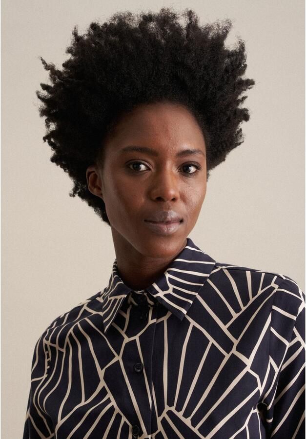 Seidensticker Overhemdblouse Zwarte roos Lange mouwen kraag print - Foto 3