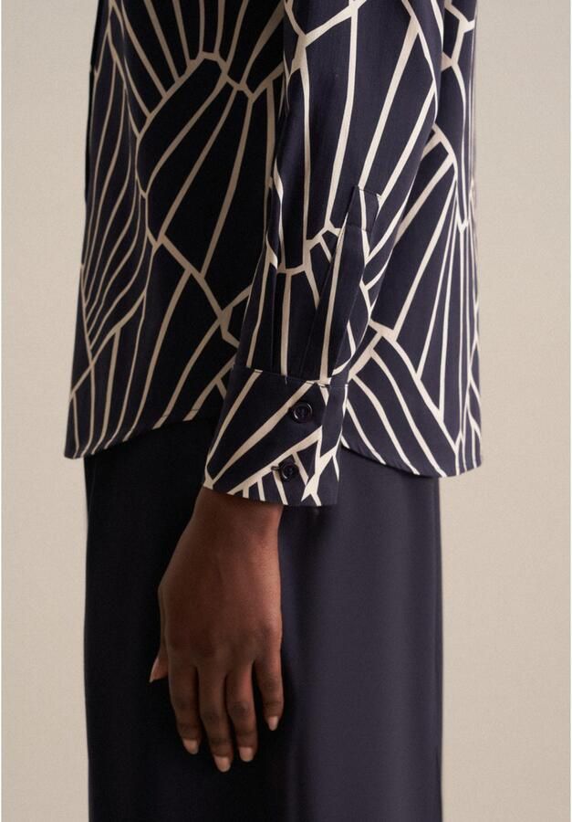 Seidensticker Overhemdblouse Zwarte roos Lange mouwen kraag print - Foto 4