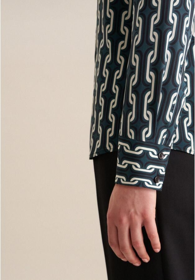 Seidensticker Overhemdblouse Zwarte roos Lange mouwen kraag print - Foto 3