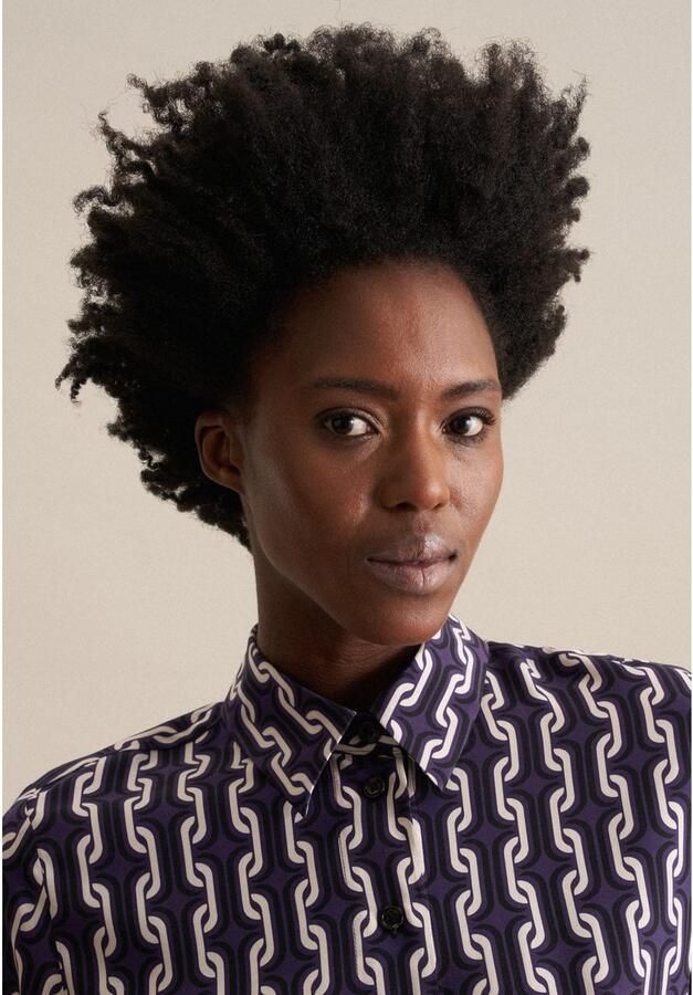 Seidensticker Overhemdblouse Zwarte roos Lange mouwen kraag print - Foto 3