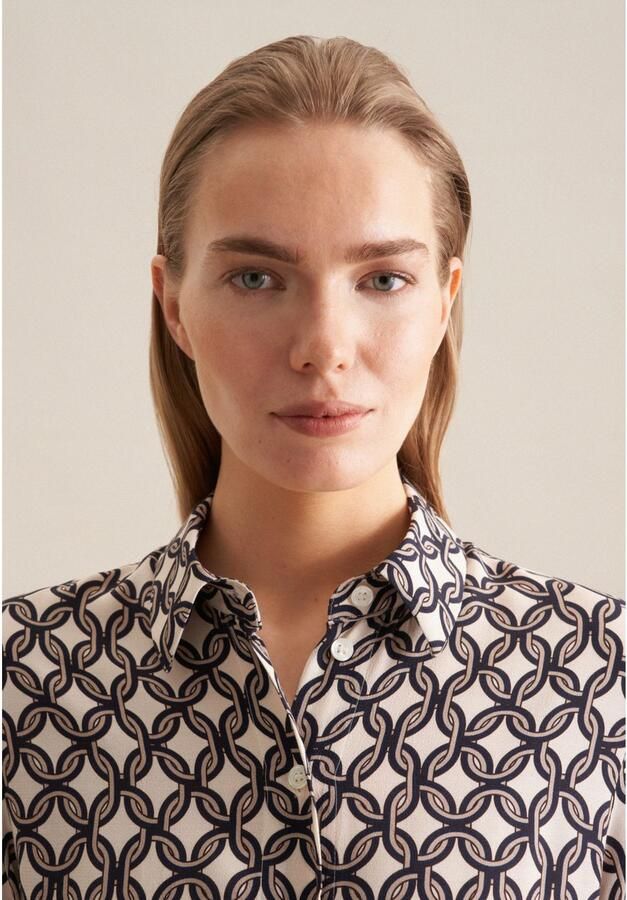 Seidensticker Overhemdblouse Zwarte roos Lange mouwen kraag print - Foto 3