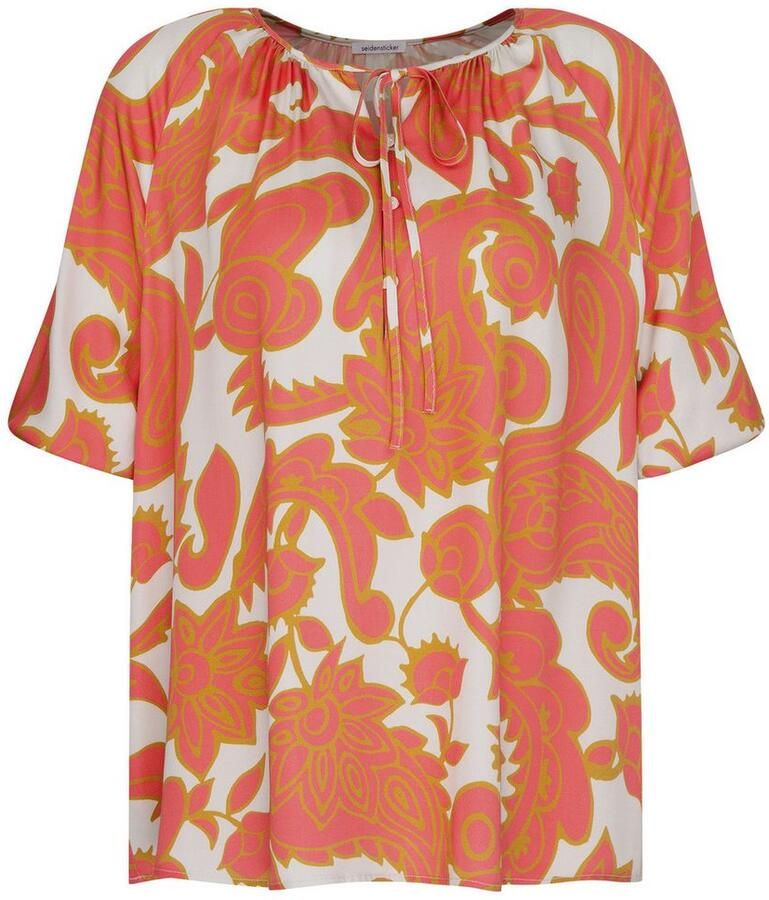 Seidensticker Shirtblouse Zwarte roos 1 2 ronde hals paisley