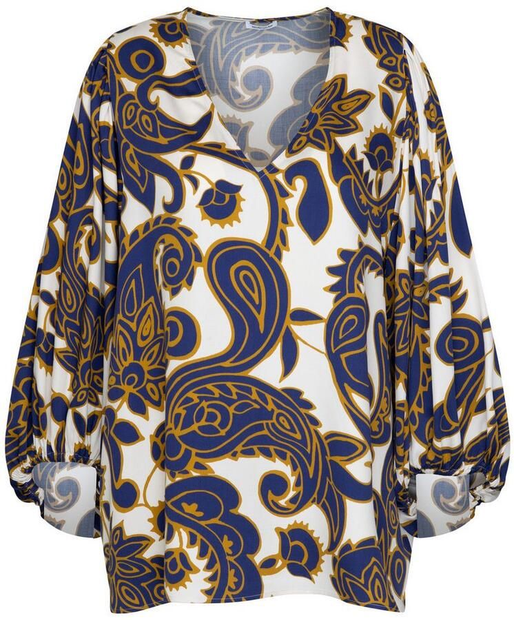 Seidensticker Shirtblouse Zwarte roos 3 4-mouw v-hals paisley